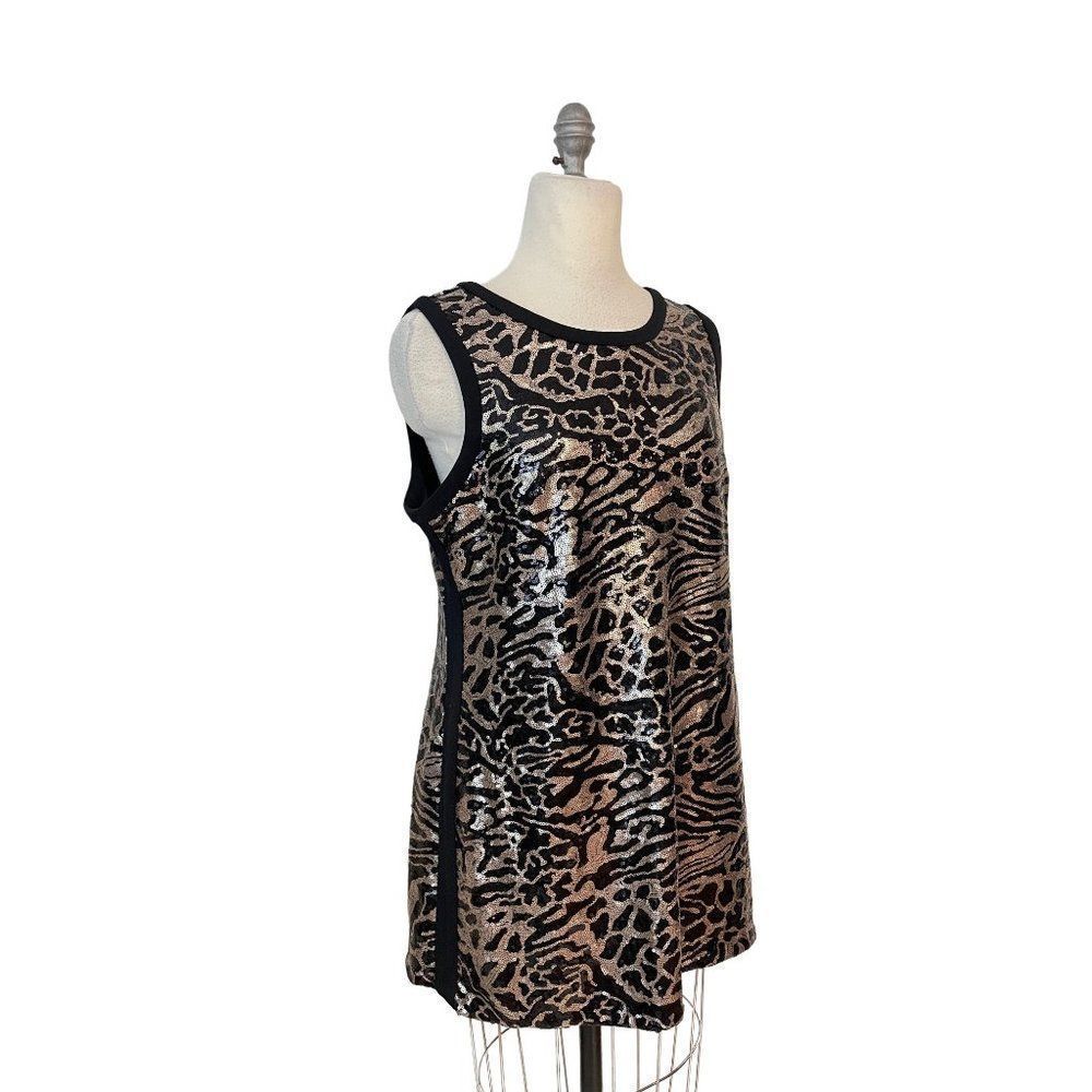 Vince Camuto Leopard & Gold Sequins Sleeveless Top 14 - Picture 2 of 5